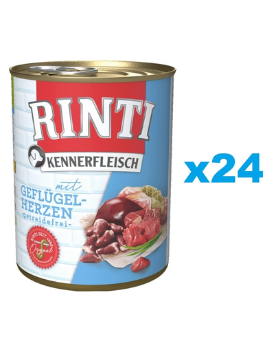 RINTI Kennerfleisch Poultry Hearts 24 x 400 g hrana caini, cu inimi de pasare RINTI Kennerfleisch Poultry Hearts 24 x 400 g hrana caini, cu inimi de pasare