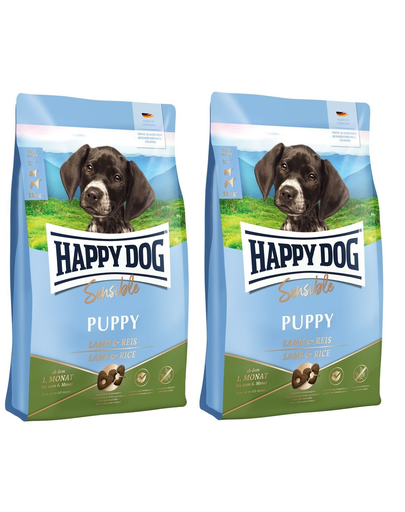 HAPPY DOG Sensible Puppy Lamm 20 (2x10 kg) cu miel si orez, pentru catei cu tract digestiv sensibil HAPPY DOG Sensible Puppy Lamm 20 (2x10 kg) cu miel si orez, pentru catei cu tract digestiv sensibil