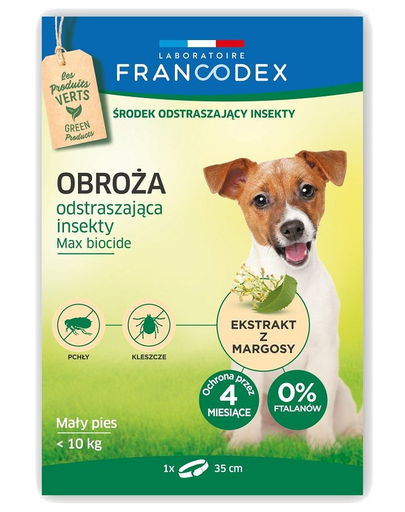 FRANCODEX Zgarda anti-purici si insecte pentru caini de talie mica, de pana la 10 kg - 4 luni de protectie, 35 cm FRANCODEX Zgarda anti-purici si insecte pentru caini de talie mica, de pana la 10 kg - 4 luni de protectie, 35 cm