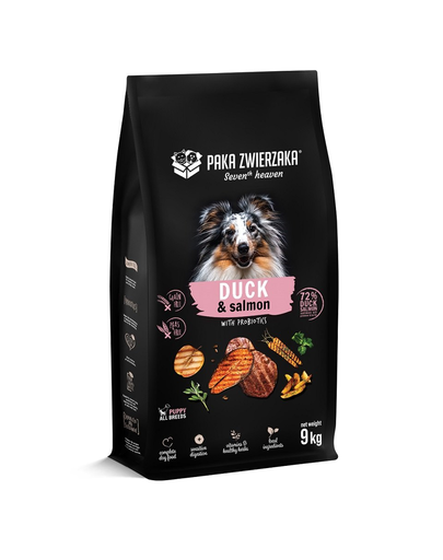 PAKA ZWIERZAKA Seven’th Heaven Duck & salmon Puppy 9 kg Hrana uscata catei, cu rata si somon PAKA ZWIERZAKA Seven’th Heaven Duck & salmon Puppy 9 kg Hrana uscata catei, cu rata si somon