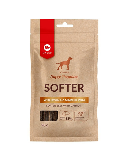 MACED Super Premium Softer Recompense pentru caini, cu carne de vita si morcovi 90g MACED Super Premium Softer Recompense pentru caini, cu carne de vita si morcovi 90g