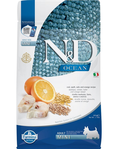 FARMINA N&D Ocean Adult Mini Hrana uscata pentru caini adulti de talie mica, cu cod si ovaz 800 g FARMINA N&D Ocean Adult Mini Hrana uscata pentru caini adulti de talie mica, cu cod si ovaz 800 g
