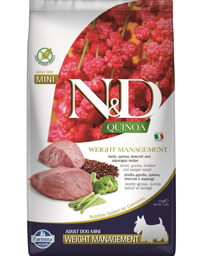 FARMINA N&D Quinoa Weight Management - Hrană dietetică pentru câini adulți - talie mică - gestionarea greutății - cu miel - 2.5 kg FARMINA N&D Quinoa Weight Management - Hrană dietetică pentru câini adulți - talie mică - gestionarea greutății - cu miel - 2.5 kg