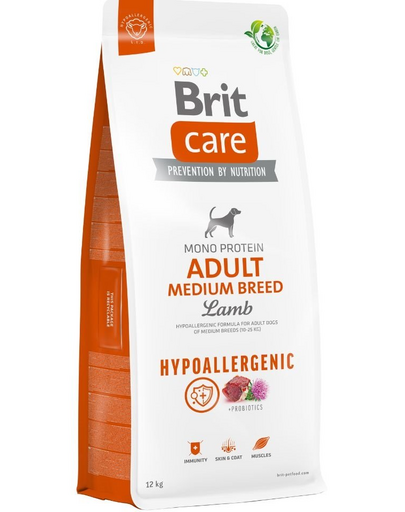 BRIT Care Hypoallergenic Adult Medium Breed Sac hrana caini talie medie, cu miel 12 kg BRIT Care Hypoallergenic Adult Medium Breed Sac hrana caini talie medie, cu miel 12 kg