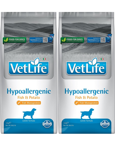 FARMINA Vet Life Hypoallergenic Fish&Potato 12 kg x 2 dieta veterinara caini, peste si cartof FARMINA Vet Life Hypoallergenic Fish&Potato 12 kg x 2 dieta veterinara caini, peste si cartof
