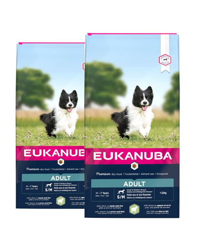 EUKANUBA Adult Small&Medium Breeds Lamb&Rice 24 kg (2 x 12 kg) hrana uscata caini adulti talie mica/medie EUKANUBA Adult Small&Medium Breeds Lamb&Rice 24 kg (2 x 12 kg) hrana uscata caini adulti talie mica/medie