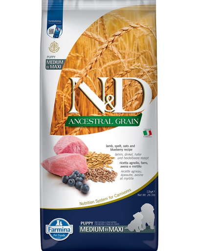 N&D Low Grain Dog Lamb & Blueberry Puppy Medium & Maxi Sac hrana catei talie medie si mare, cu miel si afine 12 kg N&D Low Grain Dog Lamb & Blueberry Puppy Medium & Maxi Sac hrana catei talie medie si mare, cu miel si afine 12 kg