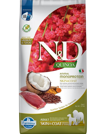 FARMINA N&D Quinoa Skin&Coat Duck&Coconut Adult 7 kg Hrana uscata caini, cu rata, quinoa si cocos FARMINA N&D Quinoa Skin&Coat Duck&Coconut Adult 7 kg Hrana uscata caini, cu rata, quinoa si cocos