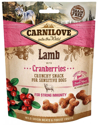 CARNILOVE Crunchy Snacks recompense crocante pentru caini, cu miel si afine 200 g CARNILOVE Crunchy Snacks recompense crocante pentru caini, cu miel si afine 200 g