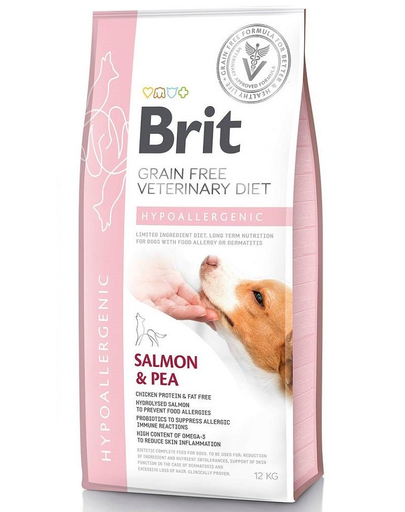 BRIT Veterinary Diets Dog Hypoallergenic Dieta veterinara pentru caini adulti cu alergii si intolerante alimentare, cu somon si mazare 12 kg BRIT Veterinary Diets Dog Hypoallergenic Dieta veterinara pentru caini adulti cu alergii si intolerante alimentare, cu somon si mazare 12 kg