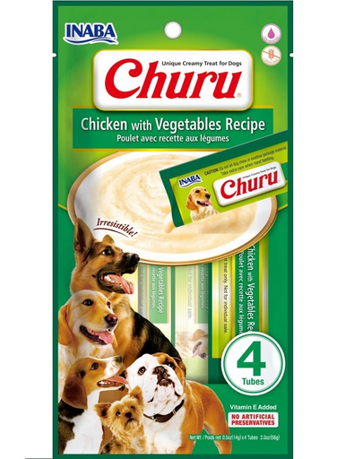 INABA Churu Chicken with vegetables 4x14g Recompense pentru caini, crema cu pui si legume INABA Churu Chicken with vegetables 4x14g Recompense pentru caini, crema cu pui si legume