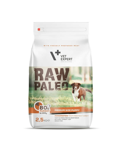 VETEXPERT RAW PALEO Puppy Medium curcan 2,5 kg caini juniori de talie medie VETEXPERT RAW PALEO Puppy Medium curcan 2,5 kg caini juniori de talie medie