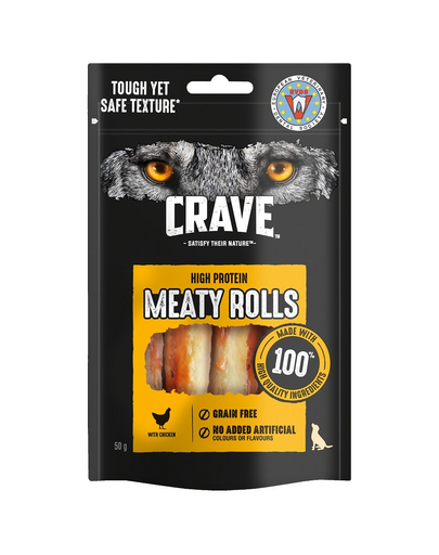 CRAVE Meaty Rolls cu pui 8x50g Recompensa proteica fara cereale pentru caini adulti CRAVE Meaty Rolls cu pui 8x50g Recompensa proteica fara cereale pentru caini adulti