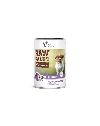 VETEXPERT Raw Paleo Duck Puppy Can Conserva hrana umeda pentru catei, cu rata 400g VETEXPERT Raw Paleo Duck Puppy Can Conserva hrana umeda pentru catei, cu rata 400g