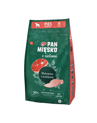 PAN MIĘSKO cu ierburi aromatice, vita si iepure M 3 kg caini rasa talie medie PAN MIĘSKO cu ierburi aromatice, vita si iepure M 3 kg caini rasa talie medie