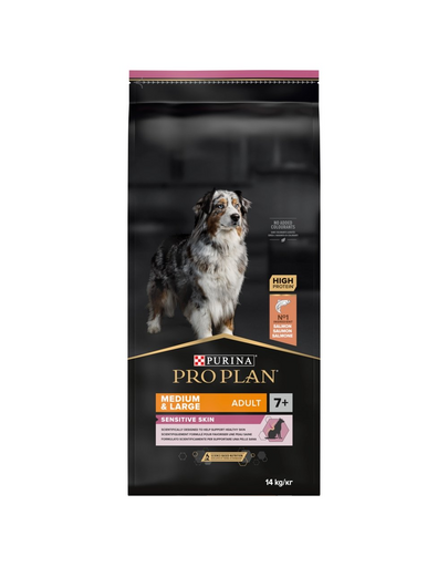 PURINA PRO PLAN Medium Large Adult 7+ Sensitive Skin hrana uscata caini adulti peste 7 ani, rase medii si mari cu piele sensibila 14 kg PURINA PRO PLAN Medium Large Adult 7+ Sensitive Skin hrana uscata caini adulti peste 7 ani, rase medii si mari cu piele sensibila 14 kg