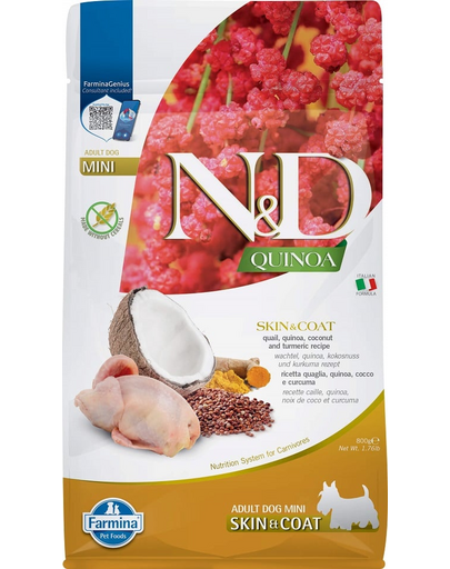 FARMINA N&D Quinoa Skin&Coat Mini Hrana caini talie mica, cu prepelita si nuca de cocos 800 g FARMINA N&D Quinoa Skin&Coat Mini Hrana caini talie mica, cu prepelita si nuca de cocos 800 g