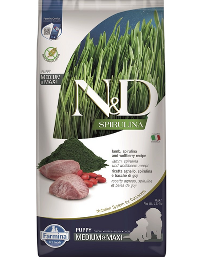 FARMINA N&D Spirulina Puppy Medium&Maxi Lamb & Wolfberry 7 kg Hrana catei talie medie si mare, cu miel si spirulina FARMINA N&D Spirulina Puppy Medium&Maxi Lamb & Wolfberry 7 kg Hrana catei talie medie si mare, cu miel si spirulina