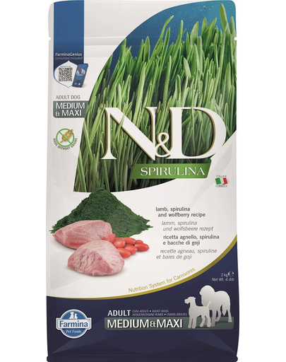 FARMINA N&D Spirulina Adult Medium&Maxi Lamb & Wolfberry 2 kg Hrana uscata pentru caini, cu miel si spirulina FARMINA N&D Spirulina Adult Medium&Maxi Lamb & Wolfberry 2 kg Hrana uscata pentru caini, cu miel si spirulina