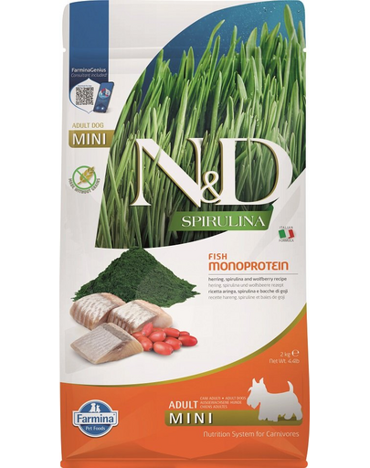 FARMINA N&D Spirulina Adult Mini Herring & Wolfberry 2 kg Hrana caine talie mica, cu hering si spirulina FARMINA N&D Spirulina Adult Mini Herring & Wolfberry 2 kg Hrana caine talie mica, cu hering si spirulina