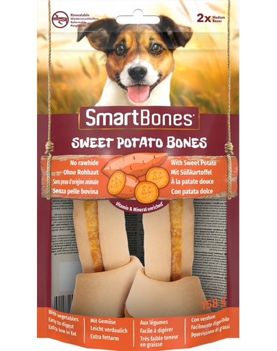 SmartBones Sweet Potato Medium Recompense pentru caini de talie medie, cartofi dulci si piept de pui 2 buc. SmartBones Sweet Potato Medium Recompense pentru caini de talie medie, cartofi dulci si piept de pui 2 buc.
