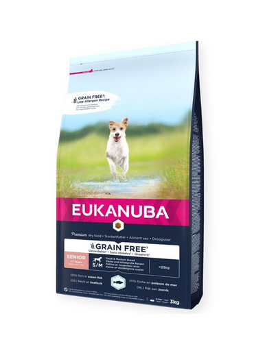 EUKANUBA Grain Free Senior Small/medium Ocean fish 3 kg hrana caini seniori talie mica/medie, bogat in peste oceanic EUKANUBA Grain Free Senior Small/medium Ocean fish 3 kg hrana caini seniori talie mica/medie, bogat in peste oceanic