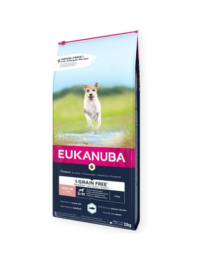 EUKANUBA Grain Free Senior Small/medium ocean fish 12 kg hrana caini seniori, bogat in peste oceanic EUKANUBA Grain Free Senior Small/medium ocean fish 12 kg hrana caini seniori, bogat in peste oceanic