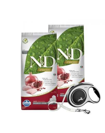 FARMINA N&D Prime Dog Chicken and pomegranate Puppy Medium & Maxi 2 x 12 kg + FLEXI New Comfort L Tape 8 m GRATIS FARMINA N&D Prime Dog Chicken and pomegranate Puppy Medium & Maxi 2 x 12 kg + FLEXI New Comfort L Tape 8 m GRATIS