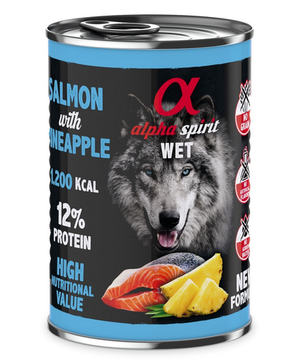 ALPHA SPIRIT Salmon with pineapple hrana caini cu somon si ananas 400 g ALPHA SPIRIT Salmon with pineapple hrana caini cu somon si ananas 400 g