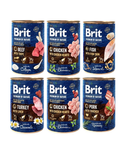 BRIT Premium by Nature Mix arome 6x400 g mancare naturala pentru caini BRIT Premium by Nature Mix arome 6x400 g mancare naturala pentru caini