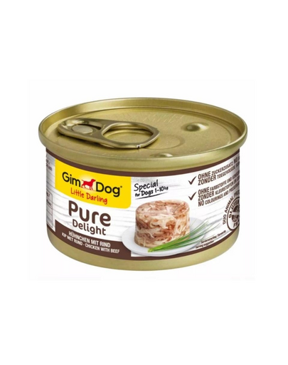 GIMDOG Pure Delight Chicken&Beef 85 g pui si vita hrana caini adulti de rasa mica GIMDOG Pure Delight Chicken&Beef 85 g pui si vita hrana caini adulti de rasa mica