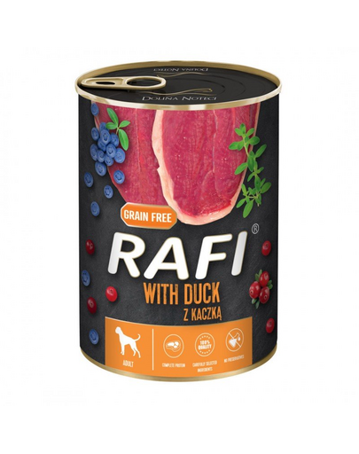 DOLINA NOTECI RAFI hrana umeda fara cereale pentru caini, cu rata 400 g DOLINA NOTECI RAFI hrana umeda fara cereale pentru caini, cu rata 400 g