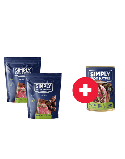 SIMPLY FROM NATURE Snack cu vita, pentru caini 2 x 200g + conserva rata si morcov GRATIS SIMPLY FROM NATURE Snack cu vita, pentru caini 2 x 200g + conserva rata si morcov GRATIS