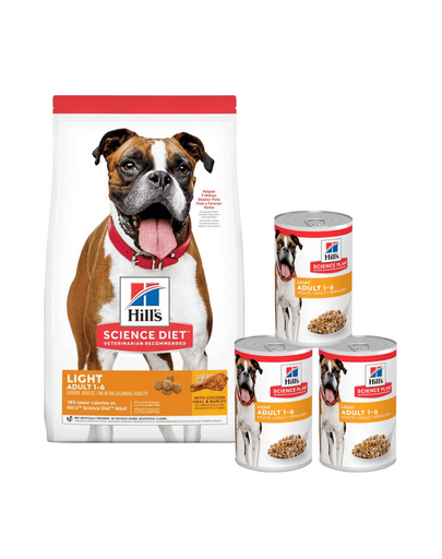 HILL'S Science Plan Adult Light Medium breed hrana caini rasa medie 14 kg + 3 conserve GRATIS HILL'S Science Plan Adult Light Medium breed hrana caini rasa medie 14 kg + 3 conserve GRATIS