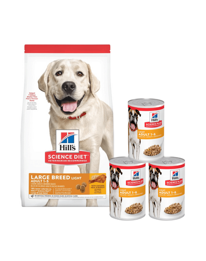 HILL'S Science Plan Adult Light Large breed hrana uscata cu pui 14 kg + 3 conserve GRATIS HILL'S Science Plan Adult Light Large breed hrana uscata cu pui 14 kg + 3 conserve GRATIS