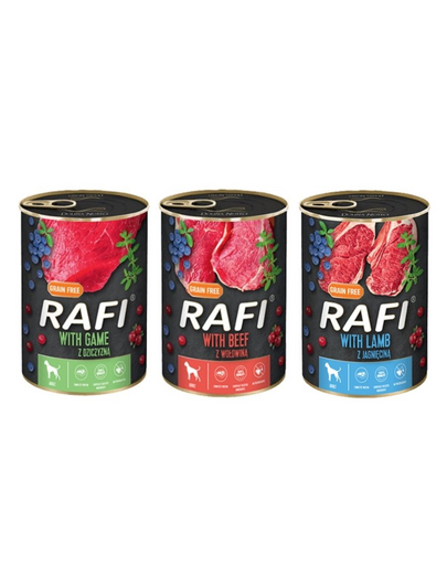 DOLINA NOTECI RAFI Hrana umeda pentru caini, mix sortimente 36x400g DOLINA NOTECI RAFI Hrana umeda pentru caini, mix sortimente 36x400g