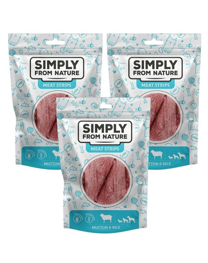 SIMPLY FROM NATURE Meat Strips Recompense caini, din carne de oaie si orez 3x80 g SIMPLY FROM NATURE Meat Strips Recompense caini, din carne de oaie si orez 3x80 g