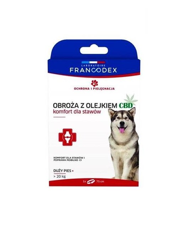 FRANCODEX Zgarda caini >20 kg pentru limitare disconfort articular, cu ulei CBD 75 cm 1 buc. FRANCODEX Zgarda caini >20 kg pentru limitare disconfort articular, cu ulei CBD 75 cm 1 buc.