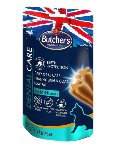 BUTCHER'S Dental Care for Mini Dogs Recompense pentru caini de talie mica 56g BUTCHER'S Dental Care for Mini Dogs Recompense pentru caini de talie mica 56g