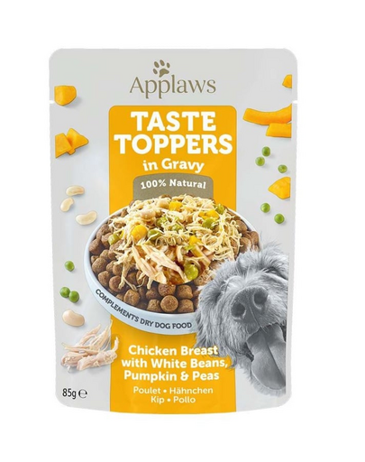 APPLAWS Taste Toppers Plic hrana caine, cu piept de pui, fasole, dovleac aspic 85 g APPLAWS Taste Toppers Plic hrana caine, cu piept de pui, fasole, dovleac aspic 85 g