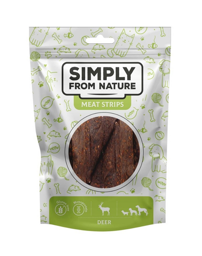 SIMPLY FROM NATURE Meat Strips Fasii de carne de caprioara pentru caini 80 g SIMPLY FROM NATURE Meat Strips Fasii de carne de caprioara pentru caini 80 g