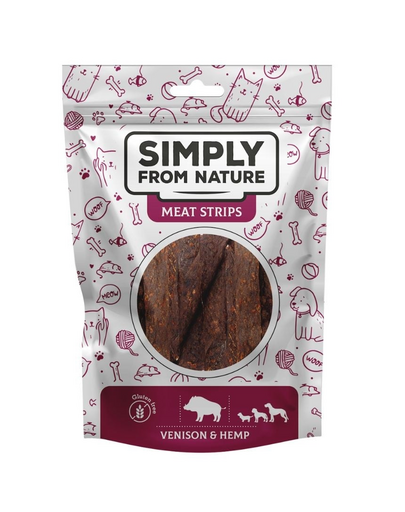 SIMPLY FROM NATURE Meat Strips Benzi carne vanat si canepa pentru caini 80 g SIMPLY FROM NATURE Meat Strips Benzi carne vanat si canepa pentru caini 80 g