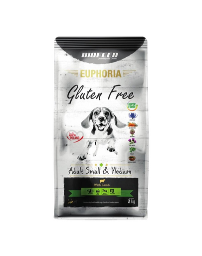 BIOFEED EUPHORIA Gluten Free Sac mancare fara gluten, caini talie mica si medie, cu miel 12 kg BIOFEED EUPHORIA Gluten Free Sac mancare fara gluten, caini talie mica si medie, cu miel 12 kg