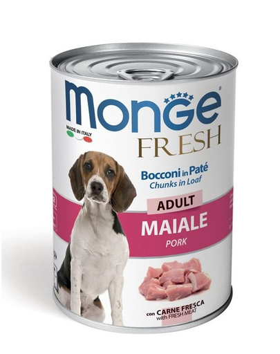 MONGE Fresh Hrana umeda pentru caini, cu bucati intregi de porc, 400g MONGE Fresh Hrana umeda pentru caini, cu bucati intregi de porc, 400g