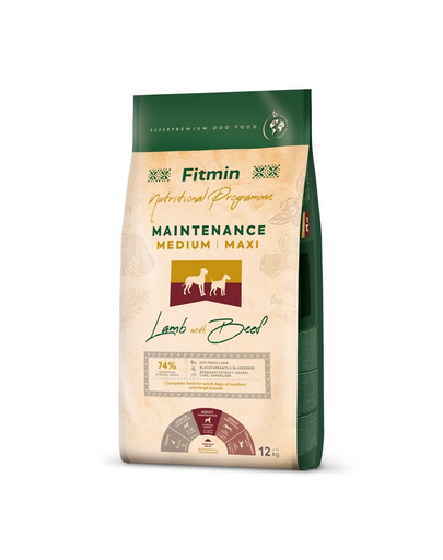 FITMIN Dog Nutritional Programme Medium Maxi Maintenance Lamb&Beef 12 kg Sac hrana uscata caini talie medie si mare, cu miel si vita FITMIN Dog Nutritional Programme Medium Maxi Maintenance Lamb&Beef 12 kg Sac hrana uscata caini talie medie si mare, cu miel si vita