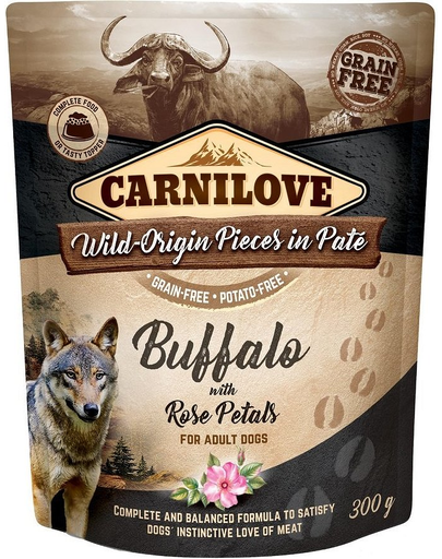 CARNILOVE Hrana umeda pentru caini cu bivol si petale de trandafir 300g CARNILOVE Hrana umeda pentru caini cu bivol si petale de trandafir 300g