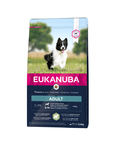 EUKANUBA Adult Small & Medium Breeds Lamb&Rice hrana uscata caini adulti talie mica/medie 2.5 kg EUKANUBA Adult Small & Medium Breeds Lamb&Rice hrana uscata caini adulti talie mica/medie 2.5 kg