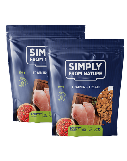 SIMPLY FROM NATURE Recompense dresaj caini, pasare si trandafir 2x300g SIMPLY FROM NATURE Recompense dresaj caini, pasare si trandafir 2x300g