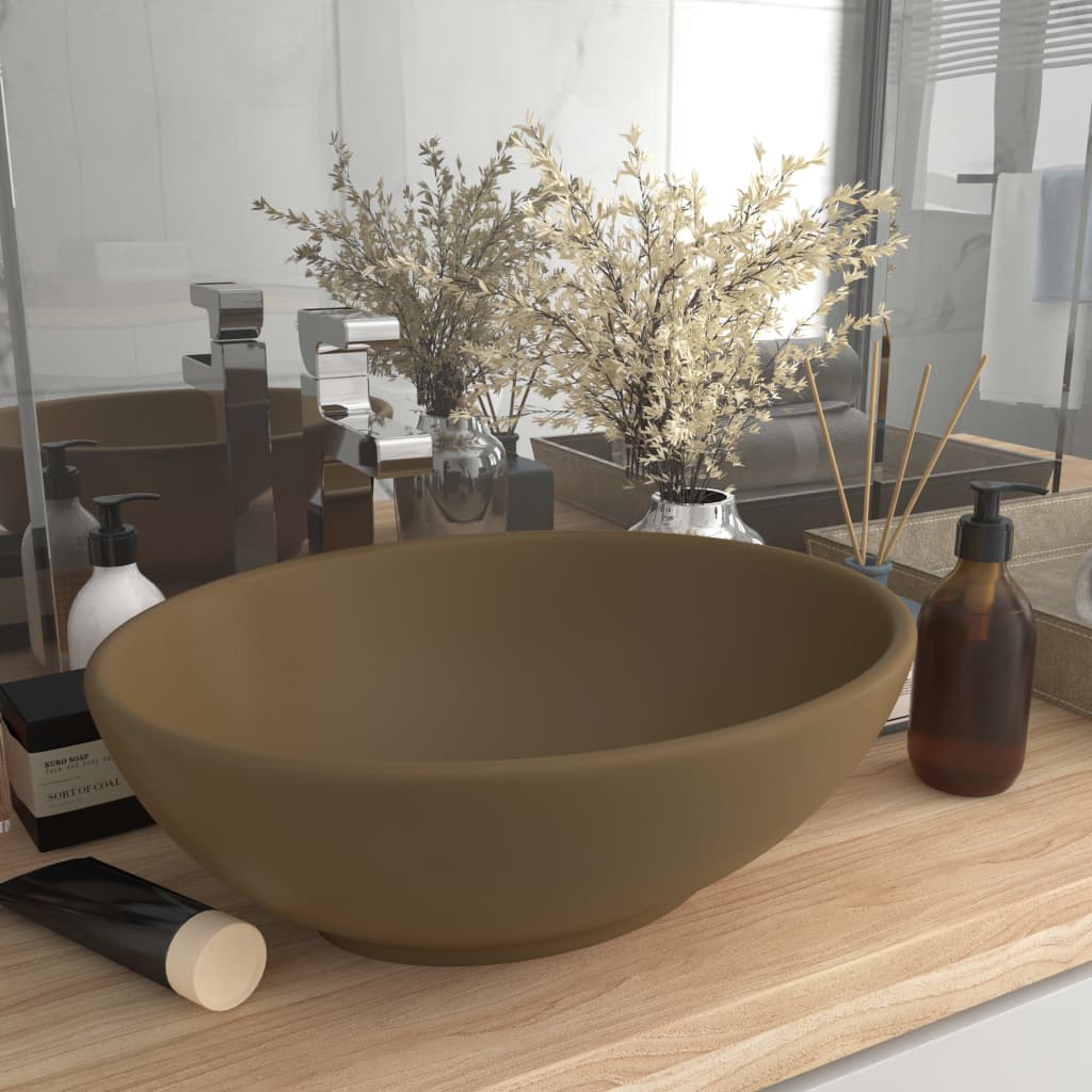 vidaXL Chiuvetă de lux, crem mat, 40 x 33 cm, ceramică, formă ovală vidaXL Chiuvetă de lux, crem mat, 40 x 33 cm, ceramică, formă ovală
