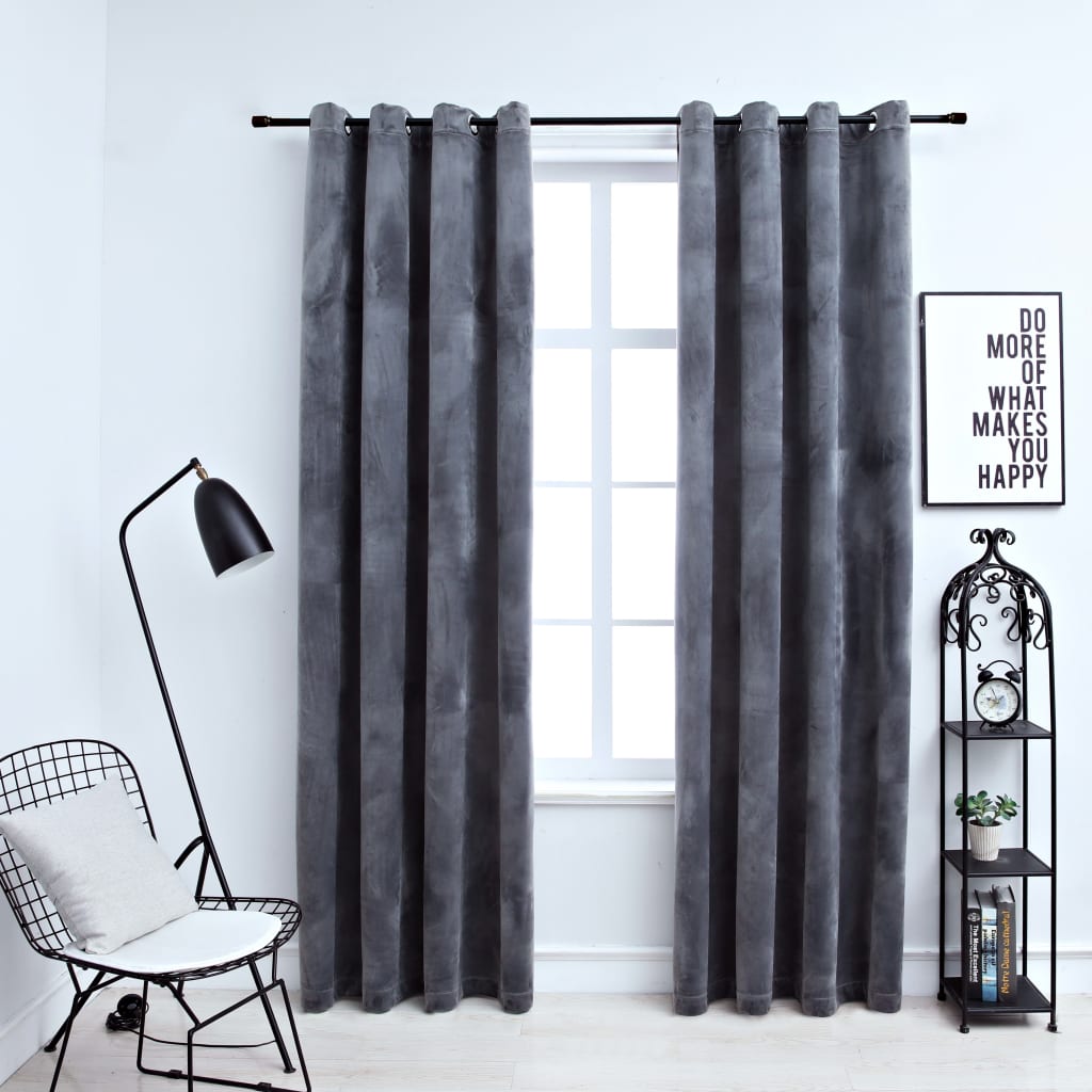 vidaXL Draperii opace cu inele, 2 buc., antracit, 140x175 cm, catifea vidaXL Draperii opace cu inele, 2 buc., antracit, 140x175 cm, catifea